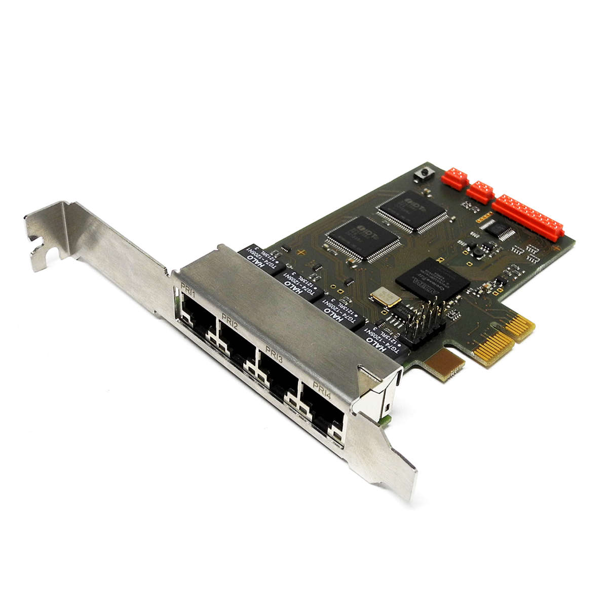 Ferrari-QuadE1-LP-A5-4xPRI-PCIe-x1-OfficeMaster-Ga-001.jpg Ferrari QuadE1 LP A5 4xPRI PCIe x1 OfficeMaster Gate Card for Fujitsu Primergy