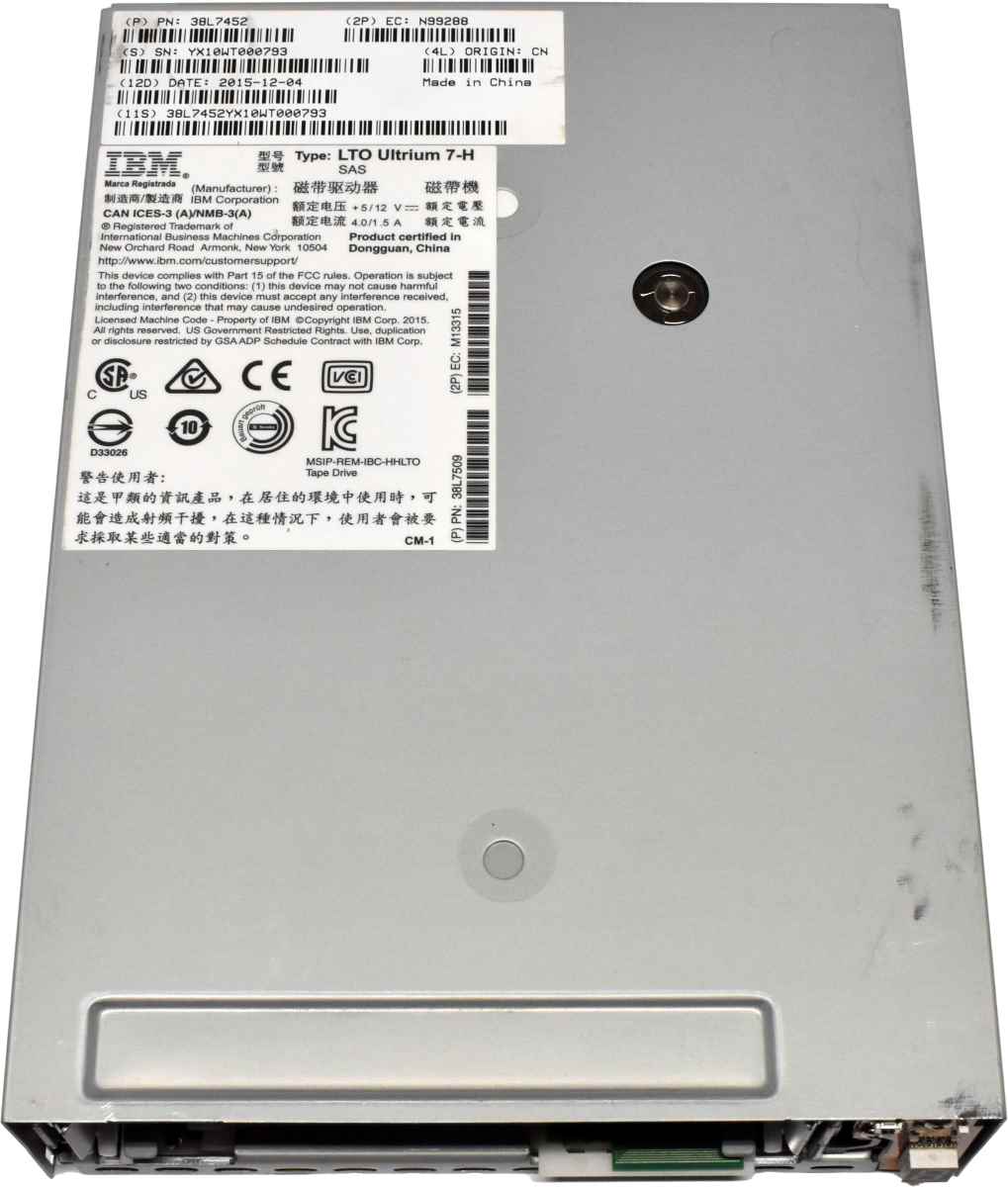 IBM LTO Ultrium 7-H LTO-7 38L7452 6/15 TB SAS 6G Tape Drive IBM LTO Ultrium 7-H LTO-7 38L7452 6/15 TB SAS 6G Tape Drive