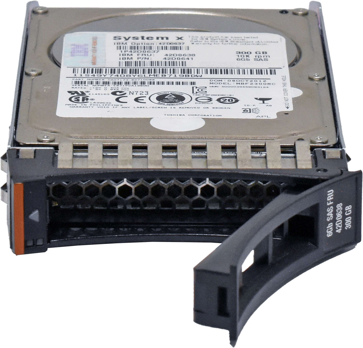 IBM Toshiba 300GB 42D0638 42D0641 MBF2300RC 2.5" 10K SAS HDD with Caddy