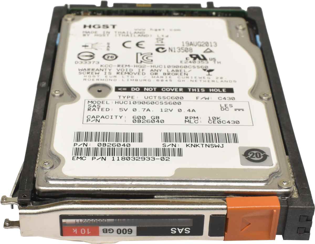 EMC HGST 600GB 2.5" 10K 6G SAS HDD Festplatte HUC109060CSS600 0B26040 118032933-02 mit EMC Rahmen EMC HGST 600GB 2.5" 10K 6G SAS HDD Festplatte HUC109060CSS600 0B26040 118032933-02 mit EMC Rahmen