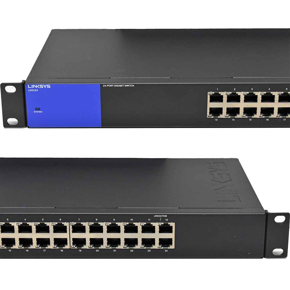 Linksys LGS124 V2 24-Port RJ-45 unmanaged GE Switch +Rack Ears Linksys LGS124 V2 24-Port RJ-45 unmanaged GE Switch +Rack Ears