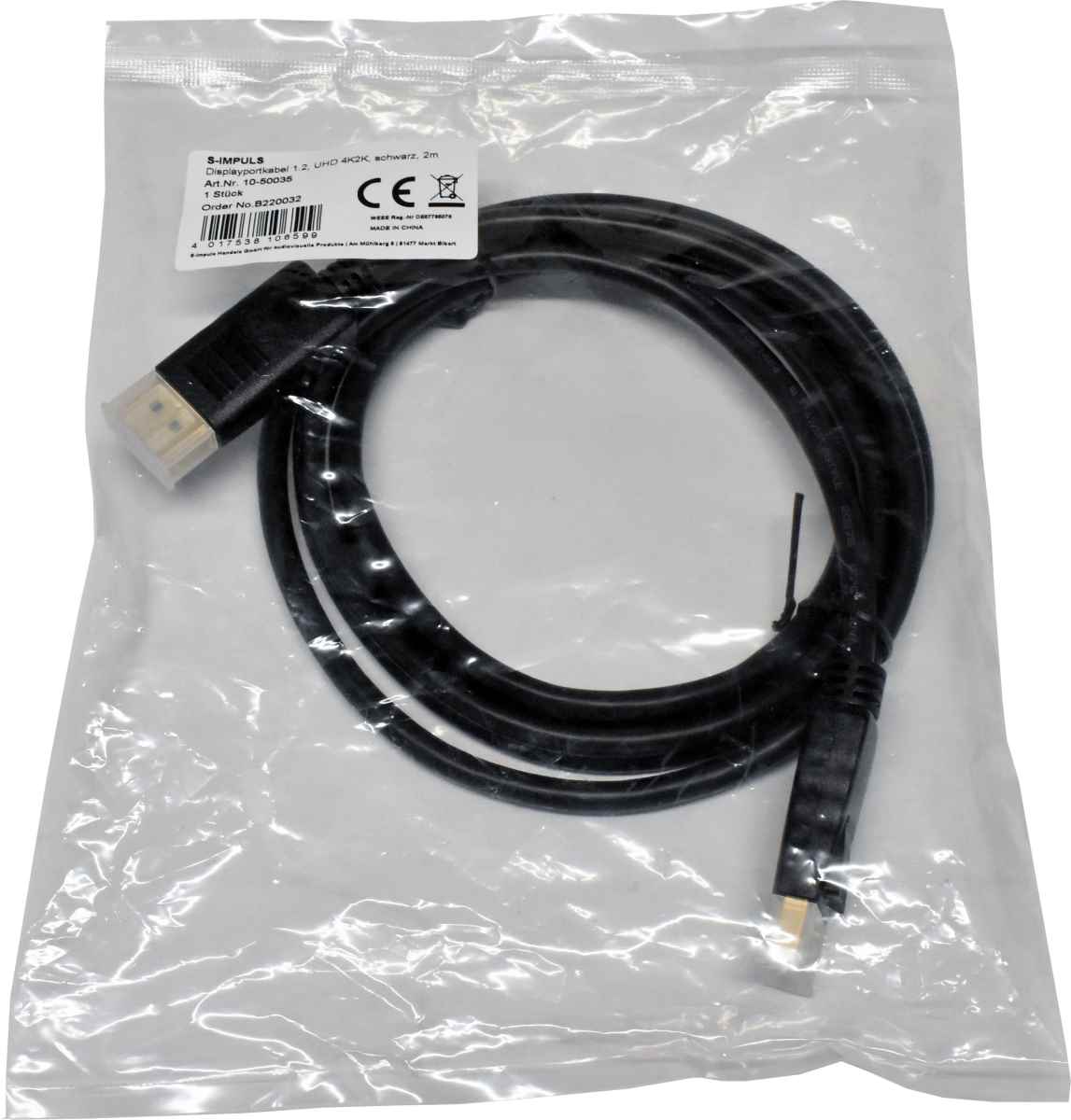 S-Impuls 10-50035 2m Displayportkabel UHD 4K2K schwarz DisplayPort - DisplayPort NEW NEU S-Impuls 10-50035 2m Displayportkabel UHD 4K2K schwarz DisplayPort - DisplayPort NEW NEU