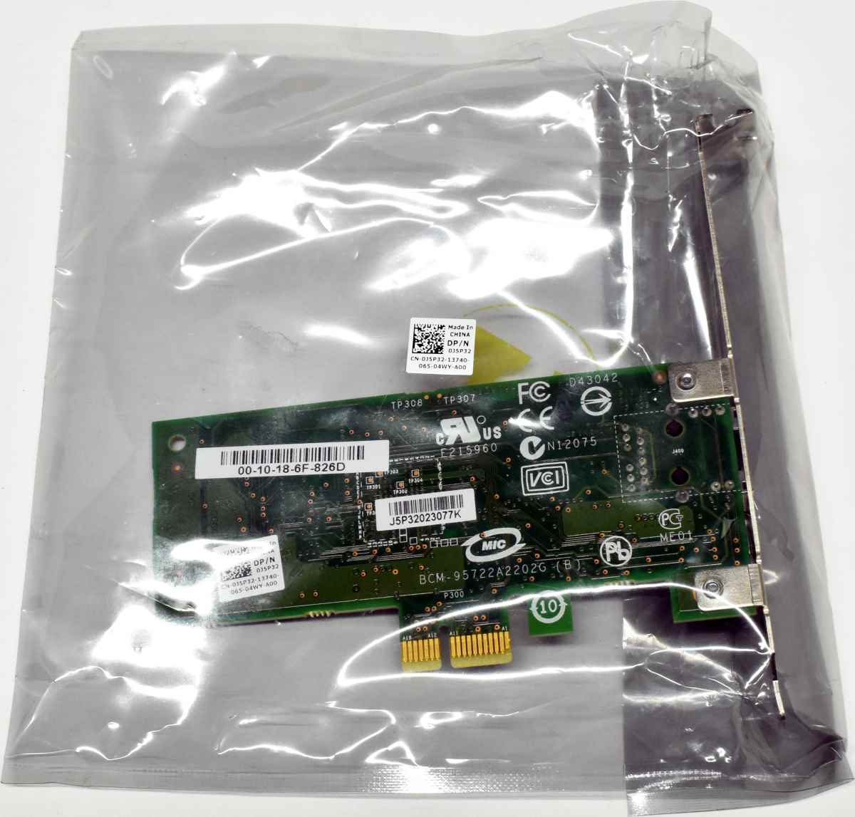 Dell Broadcom 0J5P32 BCM95722A2202G Single-Port NIC GE RJ-45 PCIe x1 FP