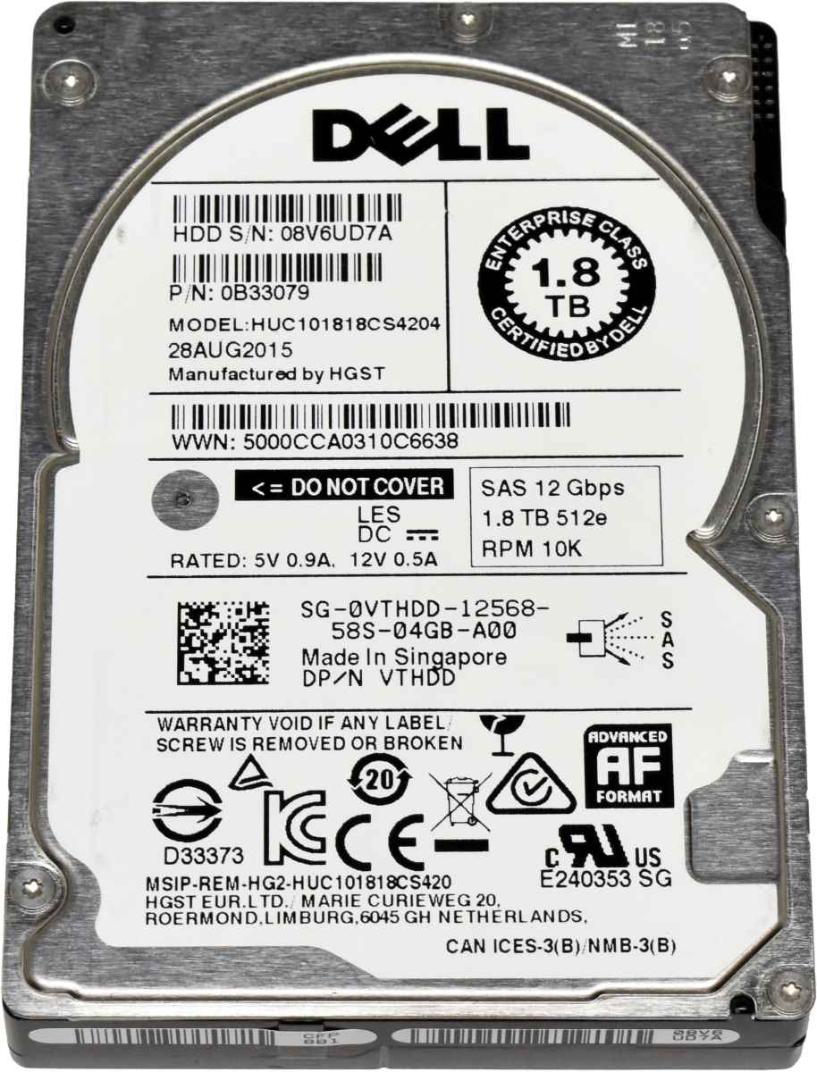 Dell HGST 1.8TB 0VTHDD HUC101818CS4204 2.5" 10K 12G SAS HDD