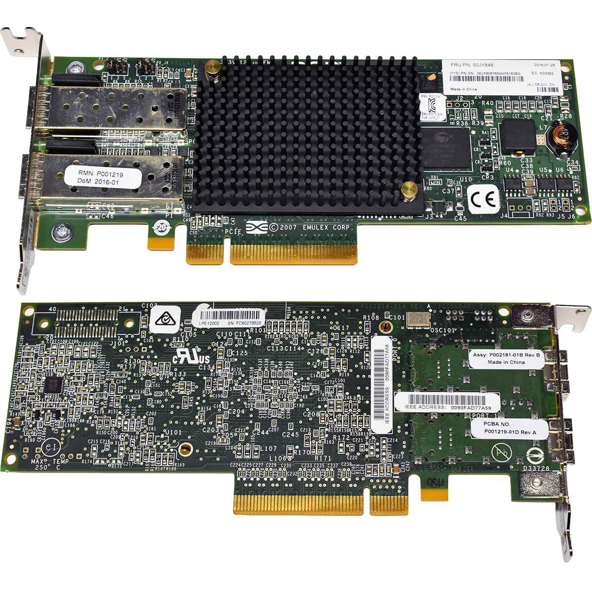 IBM Emulex LPE12002 00JY848 Dual-Port 8G SFP+ PCIe x8 FC HBA LP