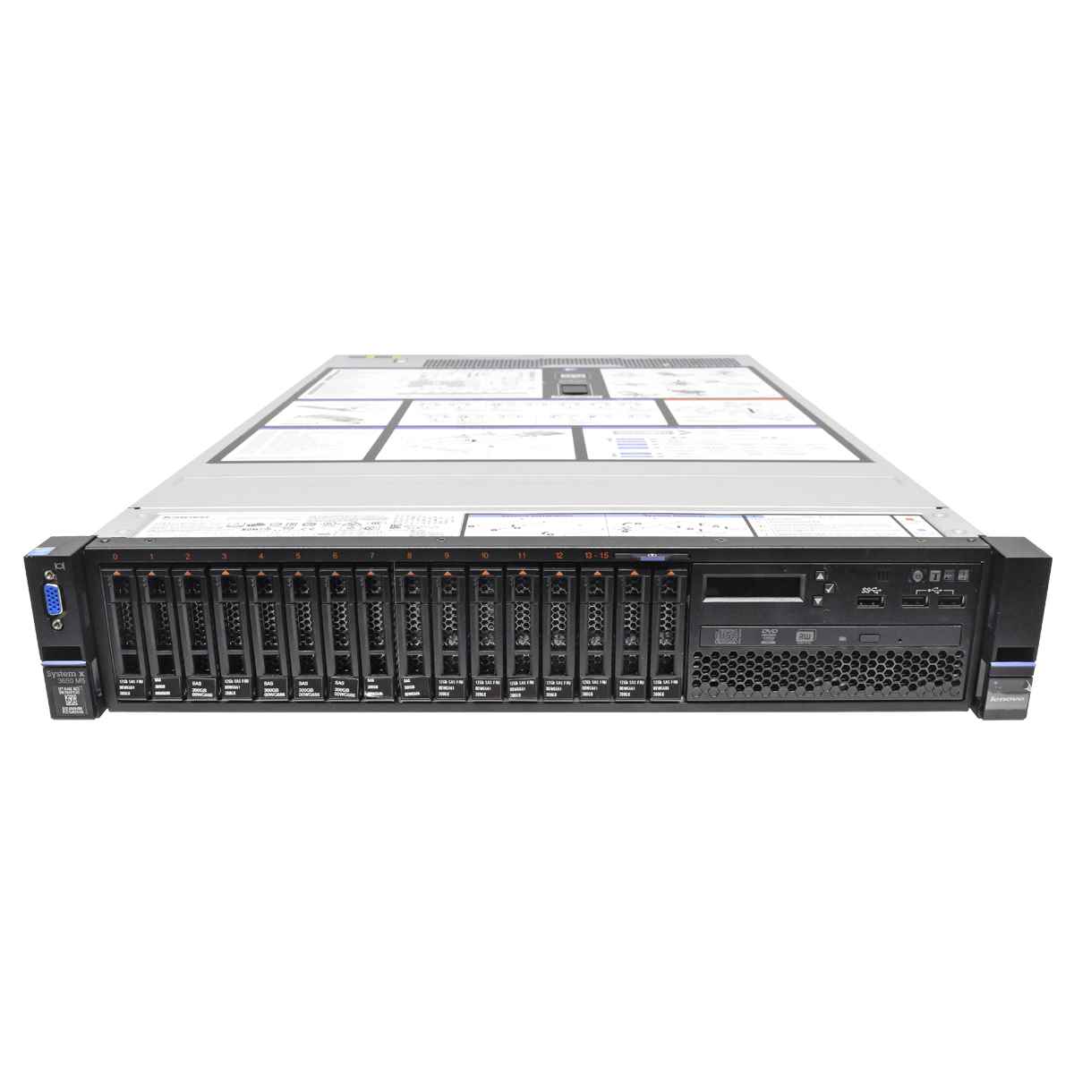 Lenovo System x3650 M5 Server 2x E5-2640 V3 CPU RAM 64GB 16x 300 GB HDD 16x SFF 2,5