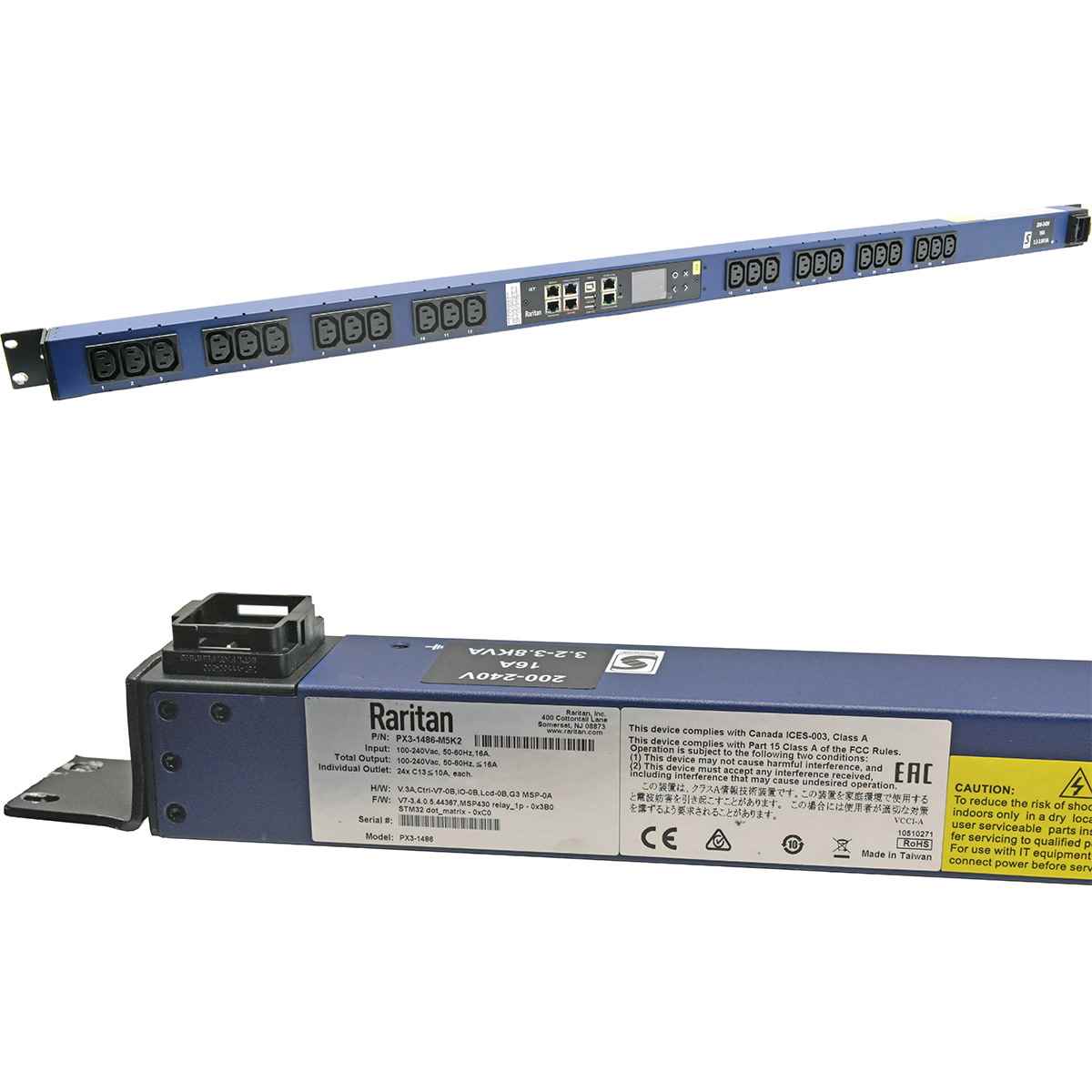 Raritan PX3-1486-M5K2 Power Distribution Unit PDU 3.8kVA 16A 24x C13 +Rack Ears