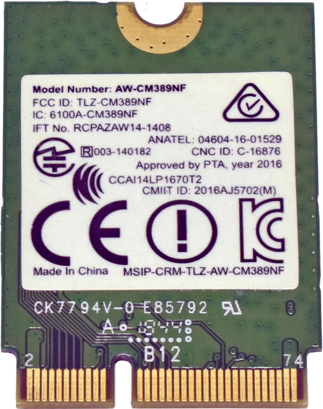 Dell AzureWave AW-CM389MA 0TX8NM Dual Band 802.11a/b/g/n/ac W-Lan Adapter