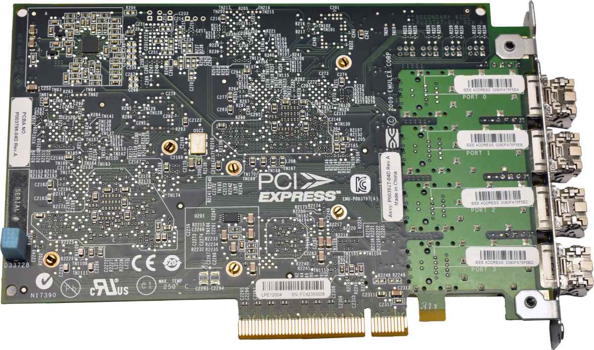 HP Emulex LPE12004 Quad-Port 8Gb PCIe x8 FC Server Adapter PN 5697-2043 +4x SFP+