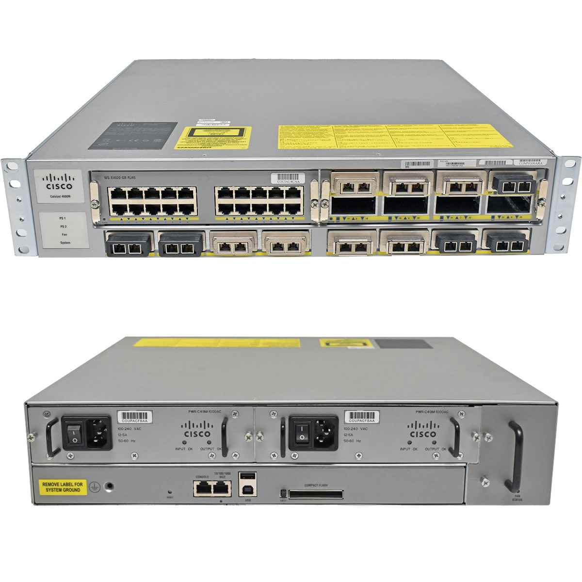 Cisco Catalyst WS-C4900M 68-2911-08 +Modules WS-X4920-GB-RJ-45, WS-X4908-10GE, WS-X4920-10GE 16x10G X2 Transceiver, 2x PSU, Rack Ears