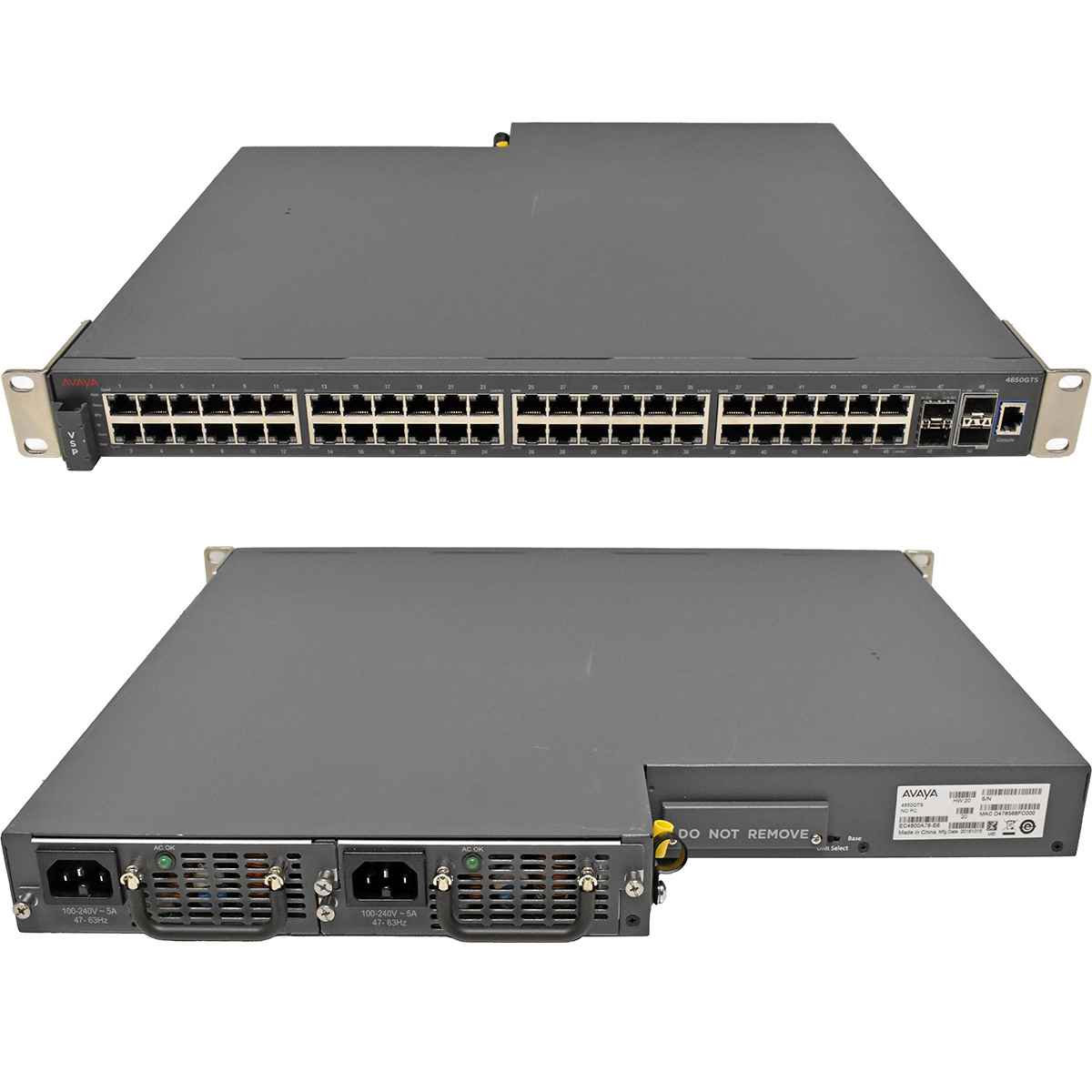 Avaya VPS 4850GTS EC4800A78-E6 48-Port RJ-45 GE Switch 2x 1G SFP 2x 10G SFP+ Rack Ears Avaya VPS 4850GTS EC4800A78-E6 48-Port RJ-45 GE Switch 2x 1G SFP 2x 10G SFP+ Rack Ears