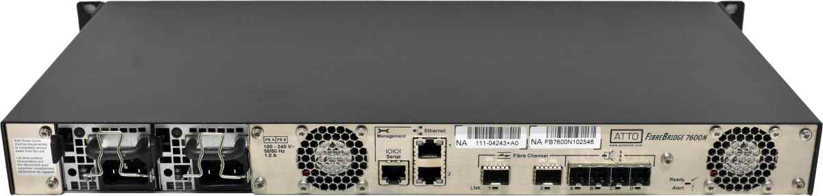 ATTO FibreBridge 7600N FCBR-7600-DN1 4163-0065-R00 32GB FC to 12GB SAS 2x 32G Mini GBIC