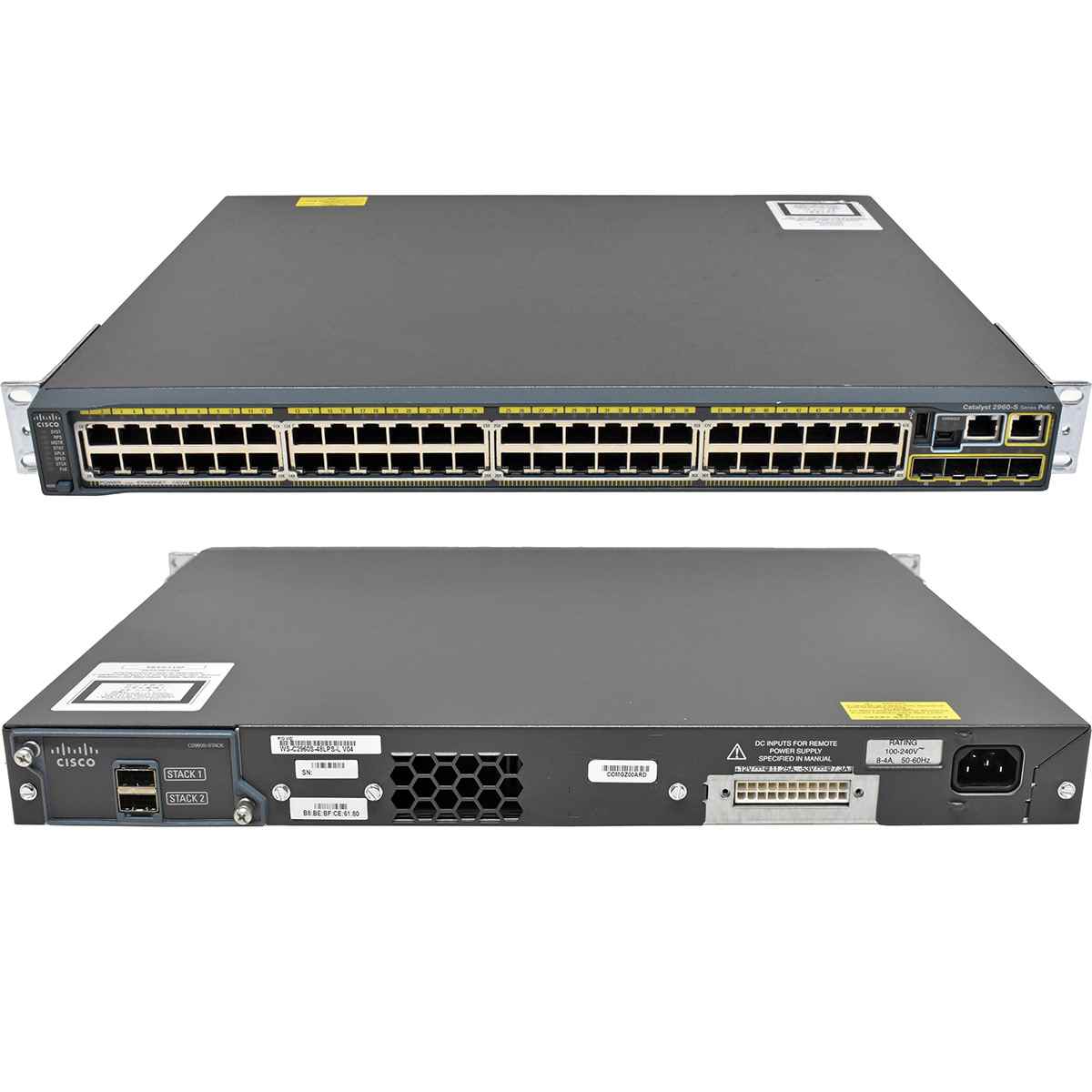 Cisco Catalyst WS-C2960S-48LPS-L 48-Port RJ-45 PoE GE Switch 4x SFP +Stack Module +Rack Ears