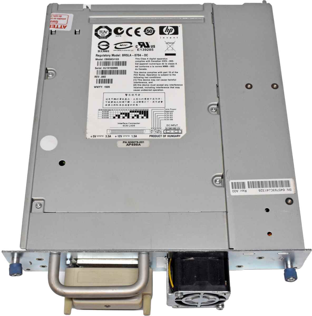 HP StorageWorks Ultrium 1760 LTO-4 BRSLA-0704-DC Tape Drive EB658C#103 505875-001 HP StorageWorks Ultrium 1760 LTO-4 BRSLA-0704-DC Tape Drive EB658C#103 505875-001