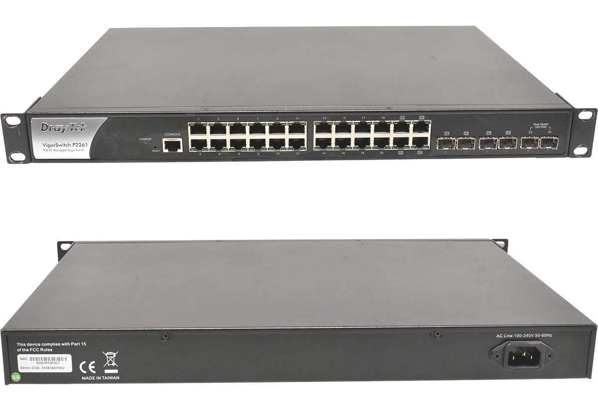 DrayTek VigorSwitch P2261 24-Ports GE RJ-45 6-Ports GE SFP Rack Ears
