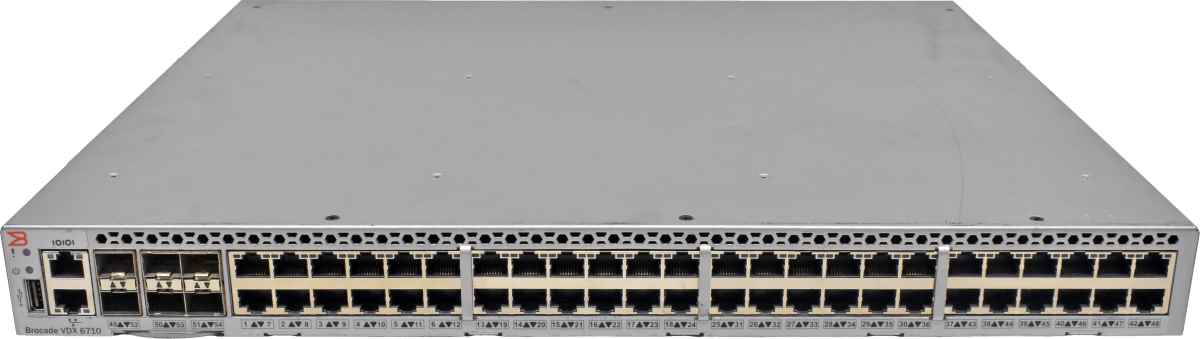 Brocade VDX 6710 BR-VDX6710-54-F 80-1004843-04 48-Port 1G RJ-45 FCoE Switch 6x 10G SFP+ Brocade VDX 6710 BR-VDX6710-54-F 80-1004843-04 48-Port 1G RJ-45 FCoE Switch 6x 10G SFP+