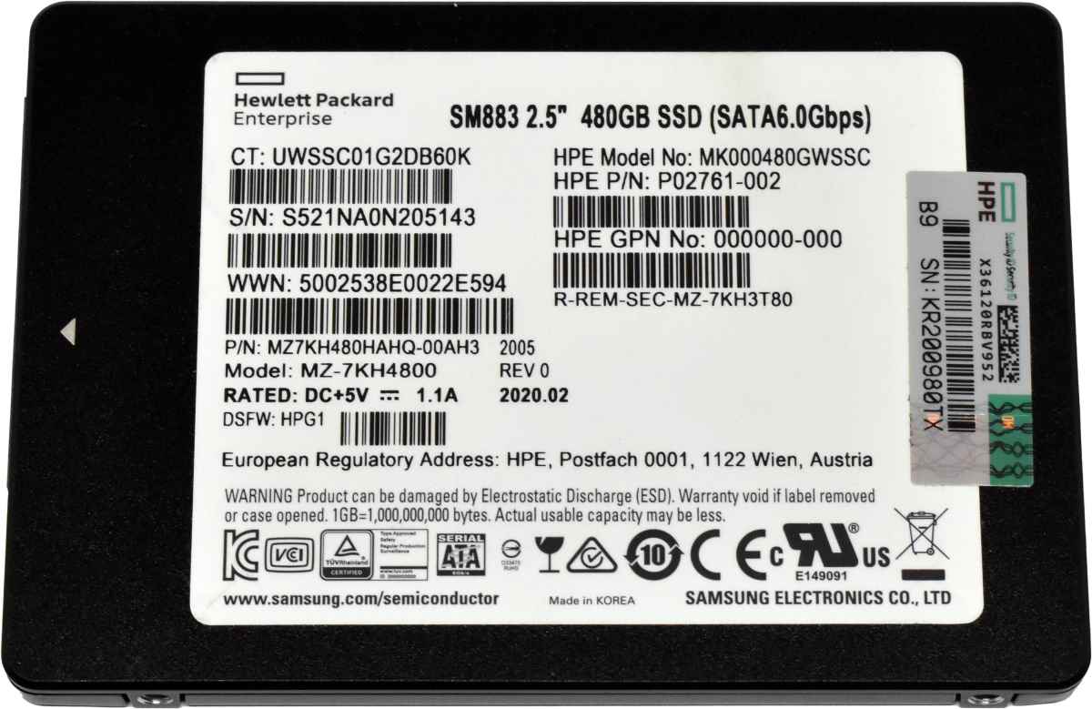 HP Samsung 480GB P02761-002 MZ-7KH4800 2.5" 7mm 6G SATA SSD HP Samsung 480GB P02761-002 MZ-7KH4800 2.5" 7mm 6G SATA SSD