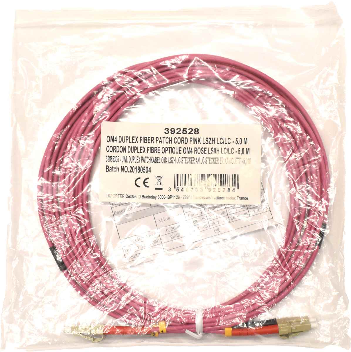 Corning OM4 Duplex FIBER Patch Cord Pink LSZH LC/LC-5m NEU 10x Corning OM4 Duplex FIBER Patch Cord Pink LSZH LC/LC-5m NEU