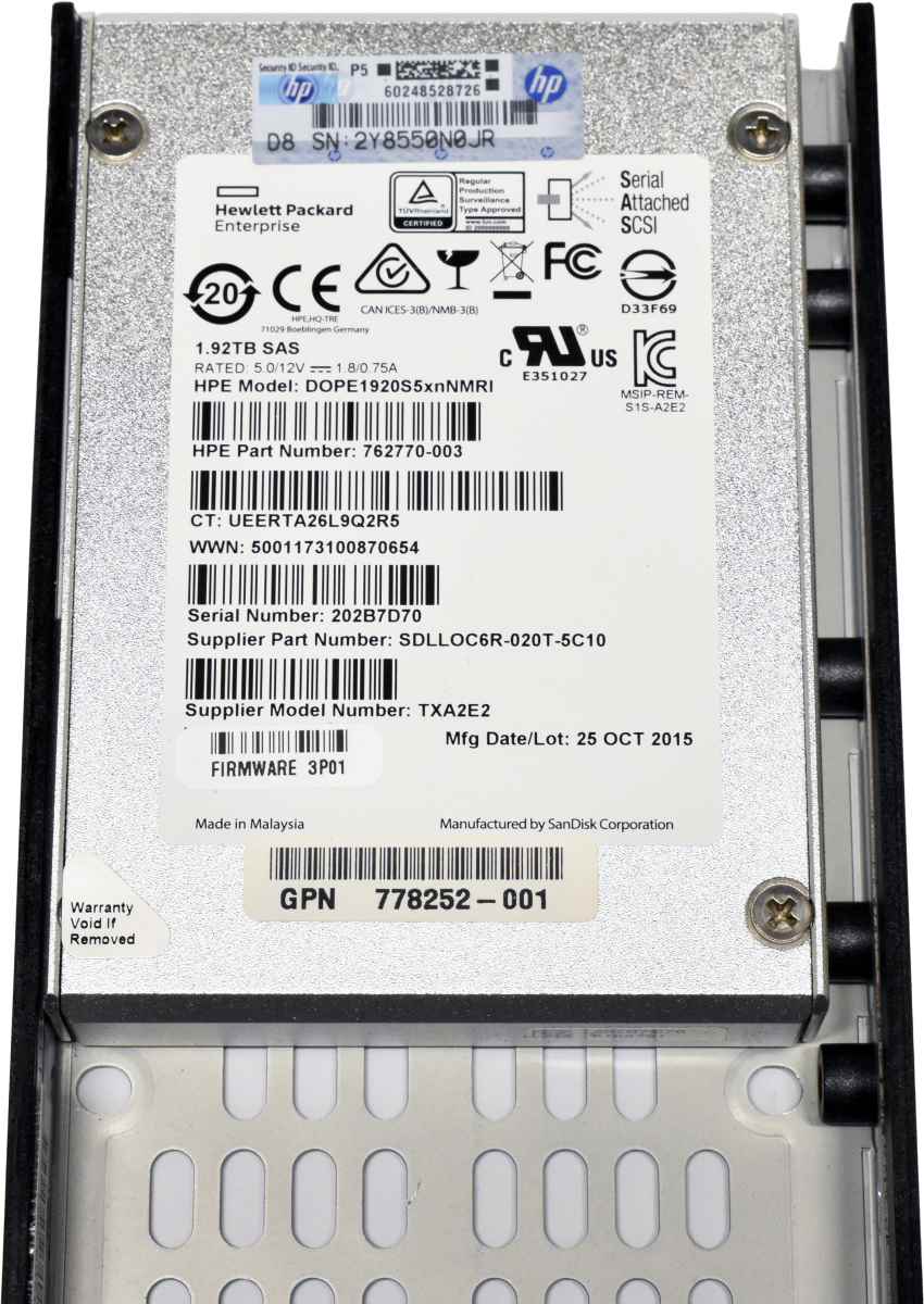 HP 1,92TB SSDcM SAS 2.5" 6Gbs 10K PN: 778180 762770-003 mit Rahmen