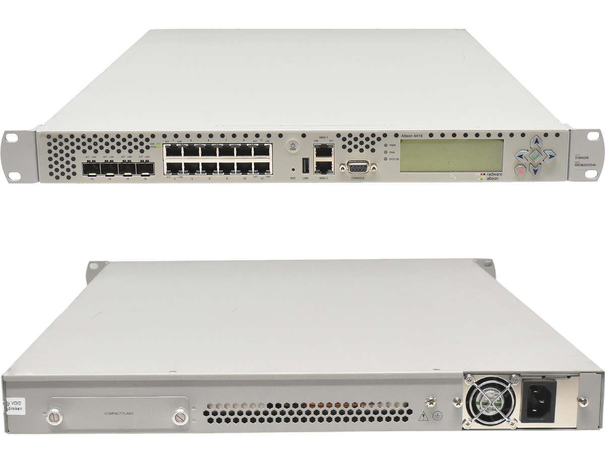 Radware Alteon 4416-1G 12-Port RJ-45 GE 4-Port SFP Mini-GBIC Application Delivery Controller Rack Ears