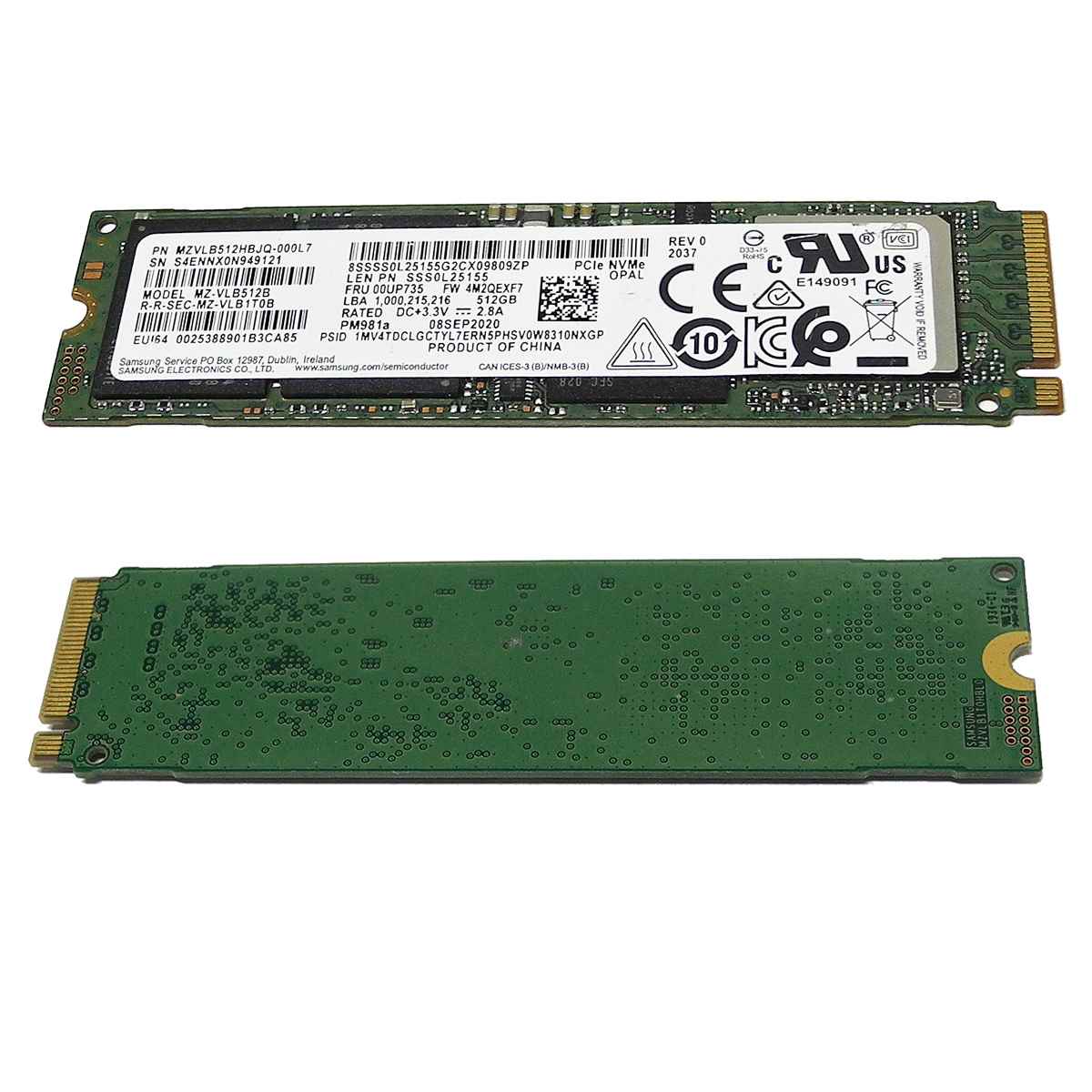 Lenovo 00UP735 Samsung PM981a MZ-VLB512B SSD 512GB M.2 2280 PCIe Gen3.0 x4 NVMe