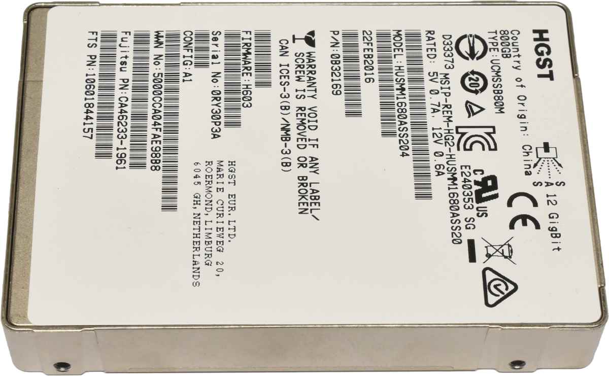 Fujitsu HGST 800GB 2.5" 12G SAS SSD HUSMM1680ASS204 0B32169 CA46233-1961