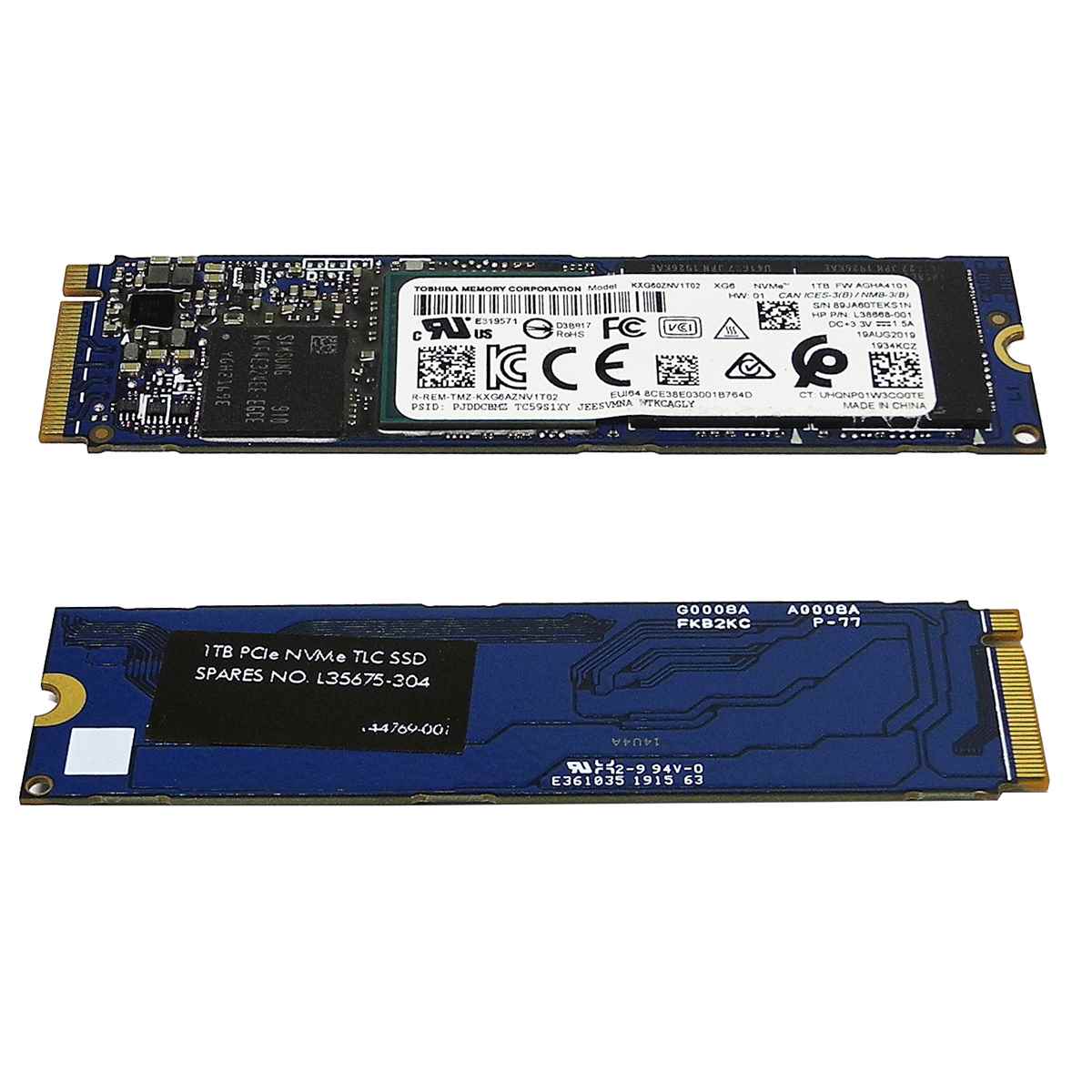 HP L38668-001 Toshiba KXG60ZNV1T02 SSD 1TB M.2 2280 PCIe Gen3.0 x4 NVMe