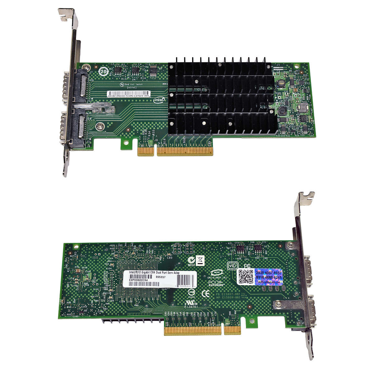 Intel-Gigabit-CX4-Dual-Port-Serv-Adap-EXPX9502CX4-006.jpg Intel Gigabit CX4 Dual Port Serv Adap EXPX9502CX4 Dual-Port 10GE CX4 PCIe 2.0 x8 FP