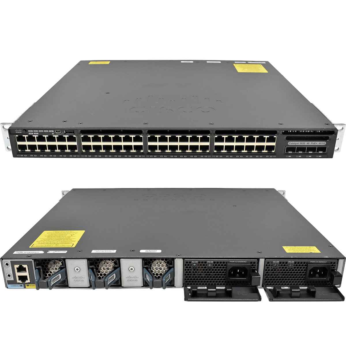 Cisco Catalyst WS-C3650-48PS-S 48-Port RJ-45 PoE+ GE Switch 4x 1G SFP 2x PSU Rack Ears