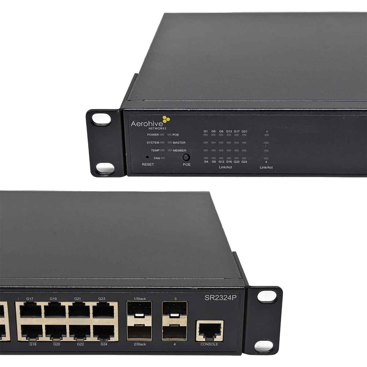 Aerohive AH-SR2324P 24-Port PoE+ RJ-45 GE Switch 4x 10G SFP+ Rack Ears Aerohive AH-SR2324P 24-Port PoE+ RJ-45 GE Switch 4x 10G SFP+ Rack Ears