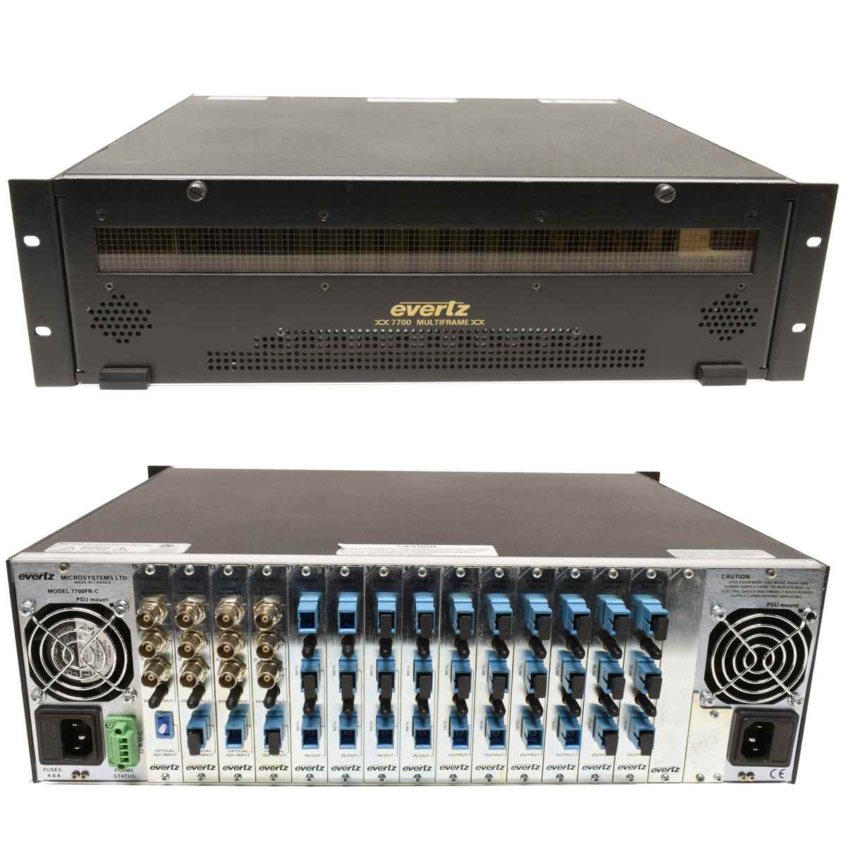 Evertz Multiframe 7700FR-C 1x PSU 4x 7707OE 4x 7705DS 6x 7705MS 90/100 Evertz Multiframe 7700FR-C 1x PSU 4x 7707OE 4x 7705DS 6x 7705MS 90/100
