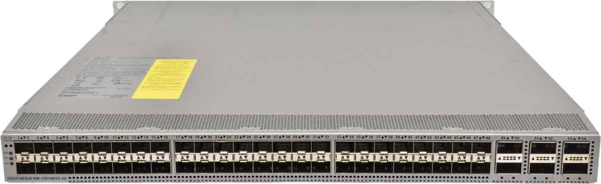 Cisco Nexus N9K-C93180YC-EX 48-Port SFP28 25GE Switch 6x 100G QSFP28 Rack Ears blue PSUs Cisco Nexus N9K-C93180YC-EX 48-Port SFP28 25GE Switch 6x 100G QSFP28 Rack Ears red PSUs