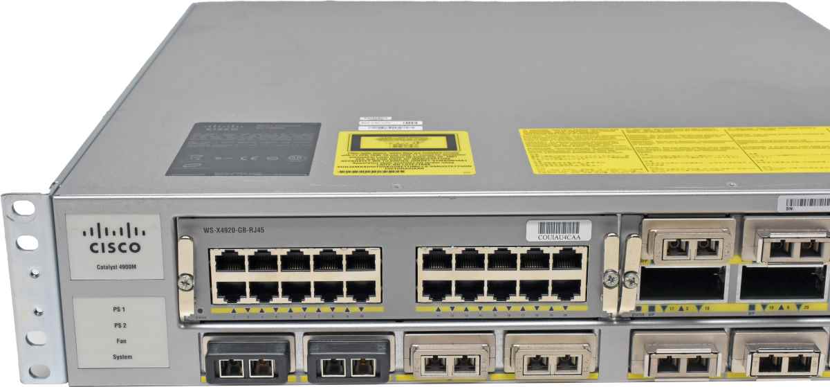 Cisco Catalyst WS-C4900M 68-2911-08 +Modules WS-X4920-GB-RJ-45, WS-X4908-10GE, WS-X4920-10GE 16x10G X2 Transceiver, 2x PSU, Rack Ears Cisco Catalyst WS-C4900M 68-2911-08 +Modules WS-X4920-GB-RJ-45, WS-X4908-10GE, WS-X4920-10GE 16x10G X2 Transceiver, 2x PSU, Rack Ears