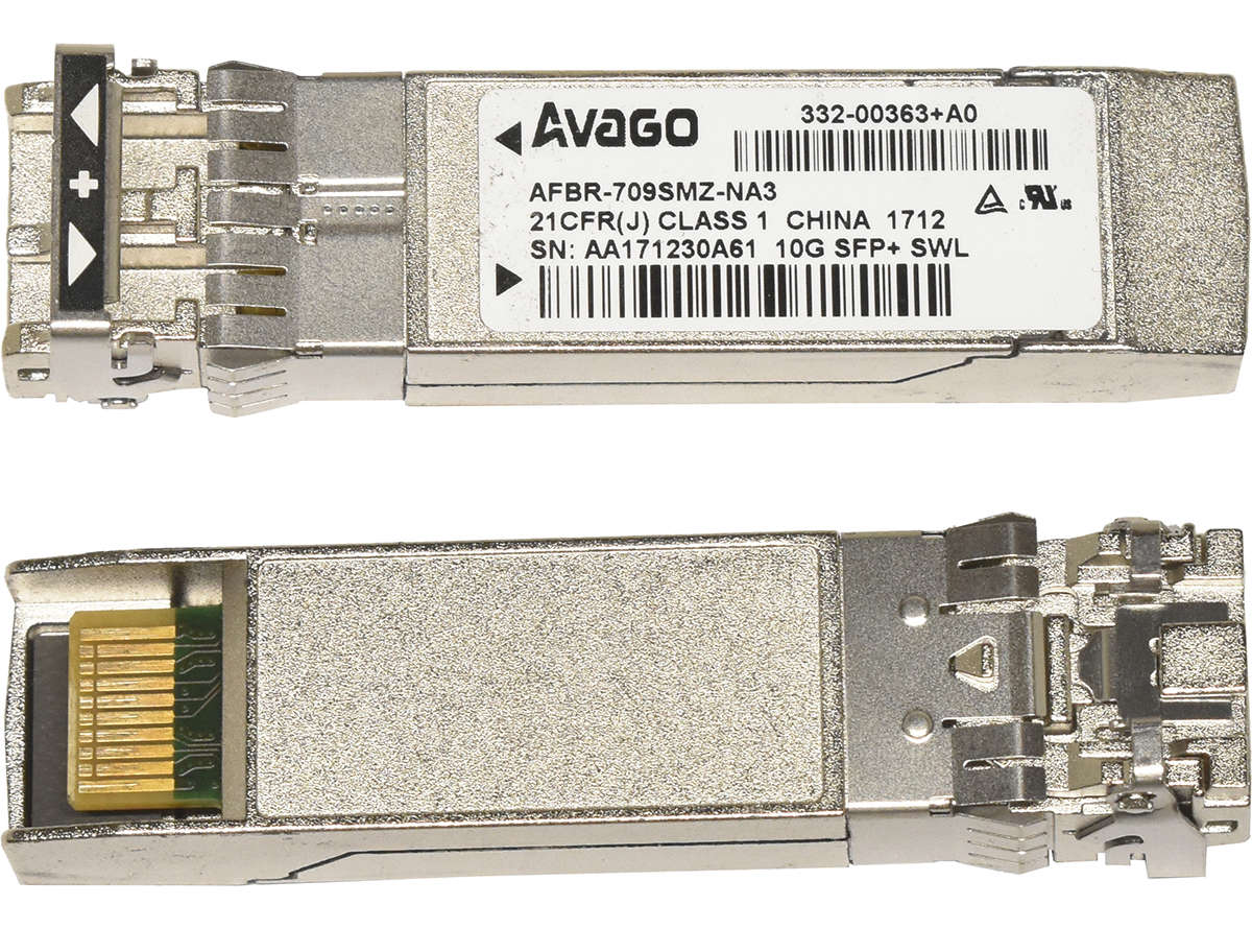 Avago-AFBR-709SMZ-NA3-NA4-10G-SFP-850nm-300m-Trans-001.jpg Avago AFBR-709SMZ-NA3/NA4 10G SFP+ 850nm 300m Transceiver 332-00363+A0