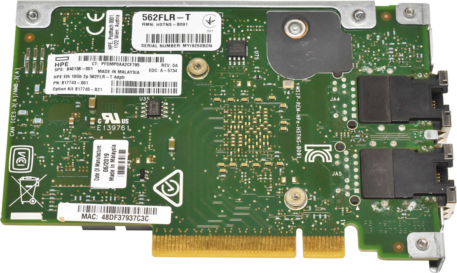 HP-562FLR-T-10Gb-2-Port-Ethernet-Adapter-840138-00-004.jpg HP 562FLR-T 10Gb 2-Port Ethernet Adapter 840138-001 817743-001