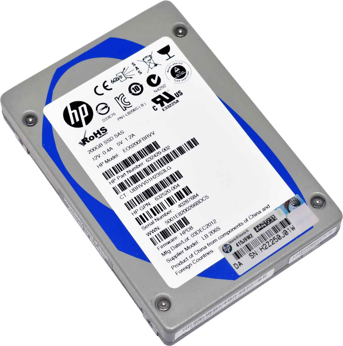HP Enterprise 200GB 2.5" 6G SAS-2 SSD EO0200FBRVV 632429-002 HP Enterprise 200GB 2.5" 6G SAS-2 SSD EO0200FBRVV 632429-002