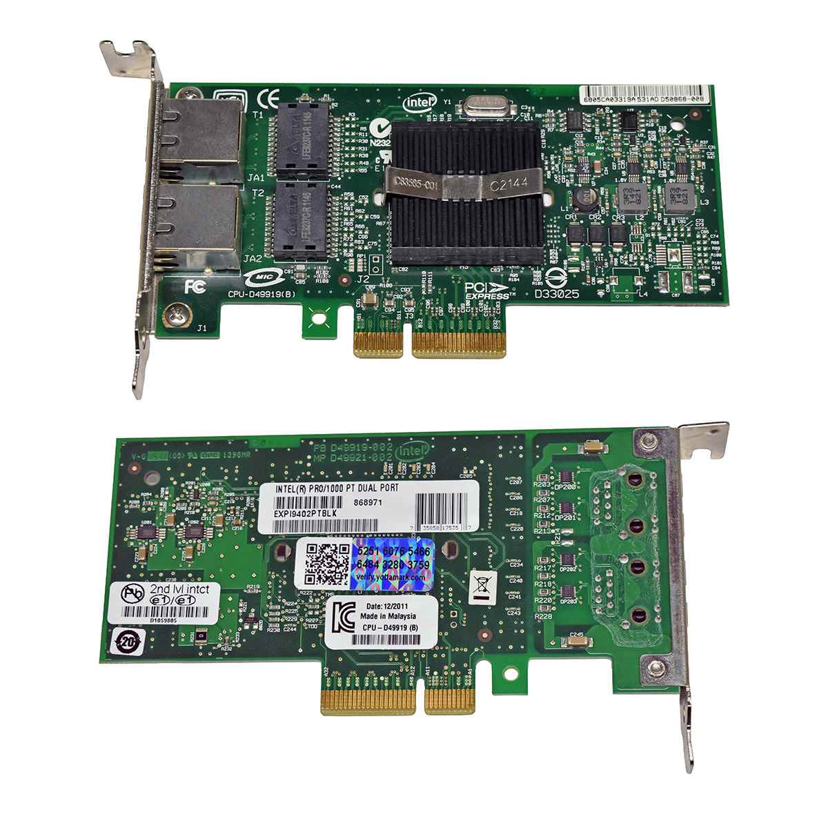 Intel Pro/1000 PT Dual Port EXPI9402PTBLK 868971 RJ-45 GE Server Adapter PCIe x4 LP Intel Pro/1000 PT Dual Port EXPI9402PTBLK 868971 RJ-45 GE Server Adapter PCIe x4 LP