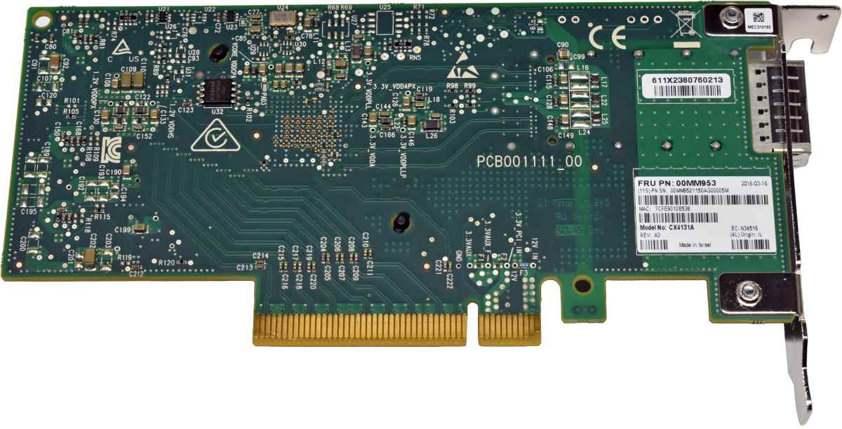 Mellanox Lenovo ConnectX CX4131A 1-Port NIC 50G QSFP28 PCIe 3.0 x16 00MM953 LP Mellanox Lenovo ConnectX CX4131A 1-Port NIC 50G QSFP28 PCIe 3.0 x16 00MM953 LP