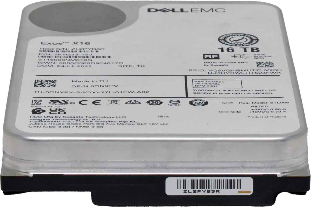 Dell Exos X16 0CNXPV 16TB 3.5" 7.2K SAS 12G HDD ST16000NM010G ZL2PYB5R Dell Exos X16 0CNXPV 16TB 3.5" 7.2K SAS 12G HDD ST16000NM010G ZL2PYB5R
