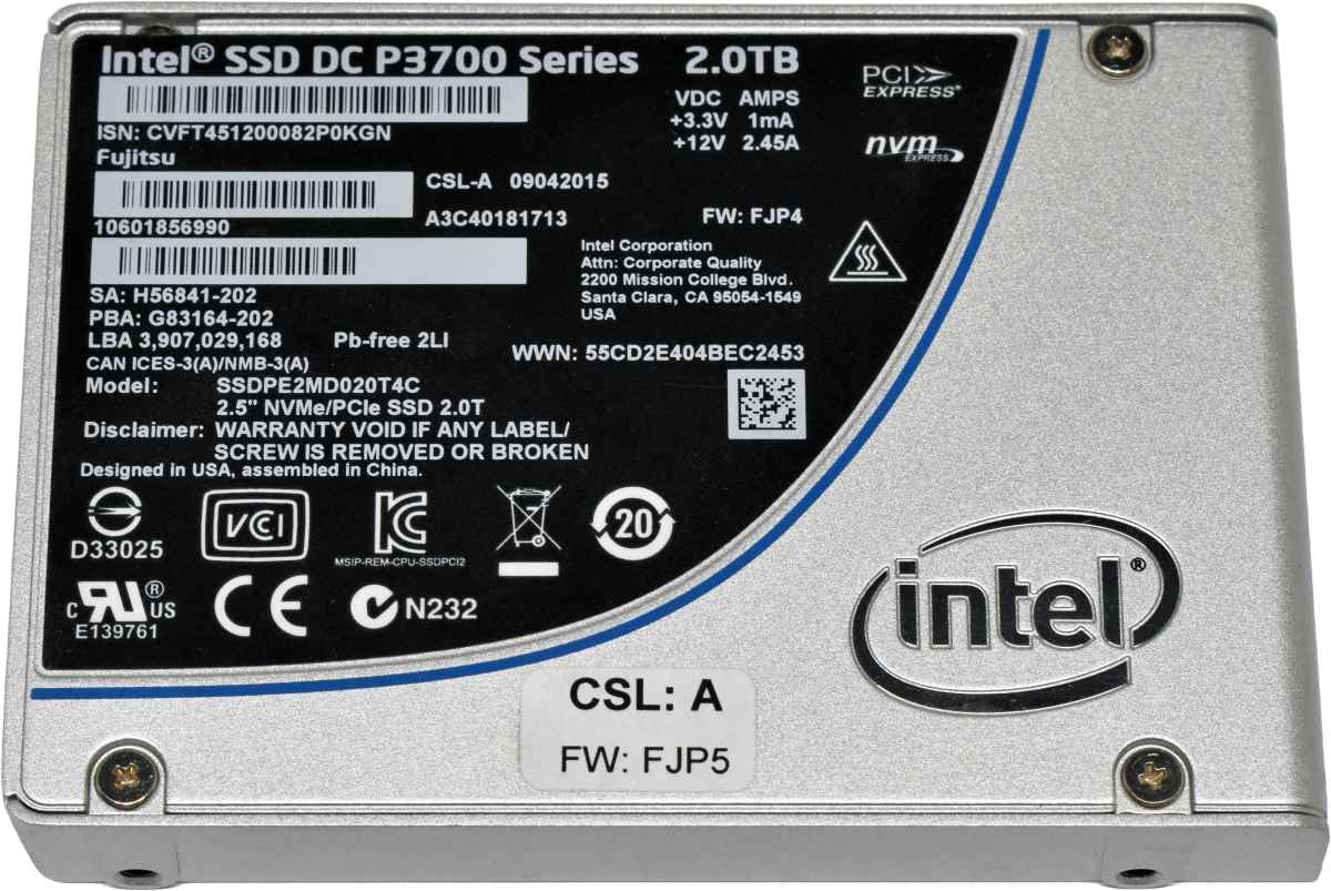 Fujitsu Intel SSD DC P3700 Series 2.0TB SSDPE2MD020T4C A3C40181713 2.5" NVME/PCIE