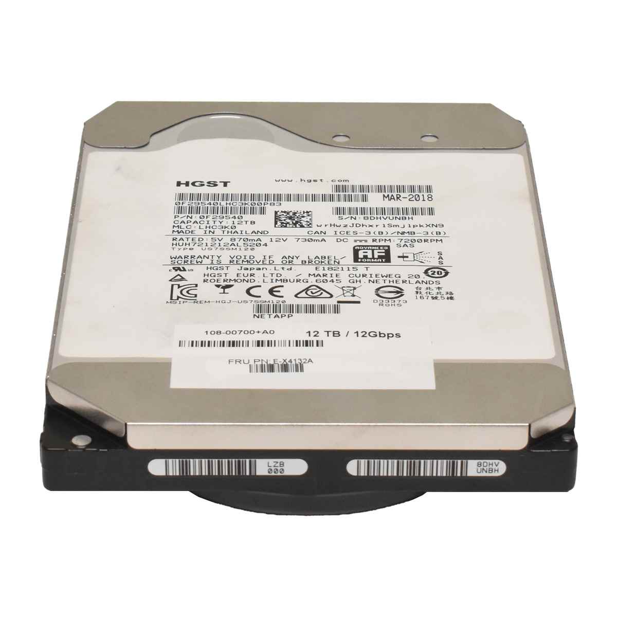 NetApp HGST 12TB 7,2K SAS 12Gbps HDD HUH721212AL5204 108-00700+A0 E-X4132A NetApp HGST 12TB 7,2K SAS 12Gbps HDD HUH721212AL5204 108-00700+A0 E-X4132A