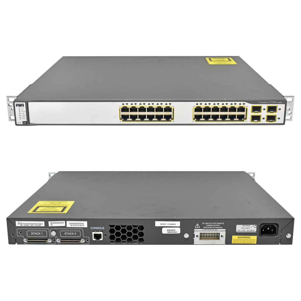 Cisco WS-C3750G-24TS-S1U 24-Port RJ-45 Stackable GE Switch 4 x SFP +Rack Ears