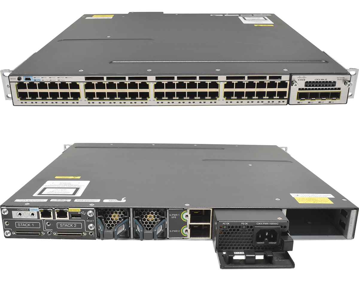 Cisco WS-C3750X-48T-S 48-Port RJ-45 GE Switch 1x PSU + C3KX-NM-1G Rack Ears