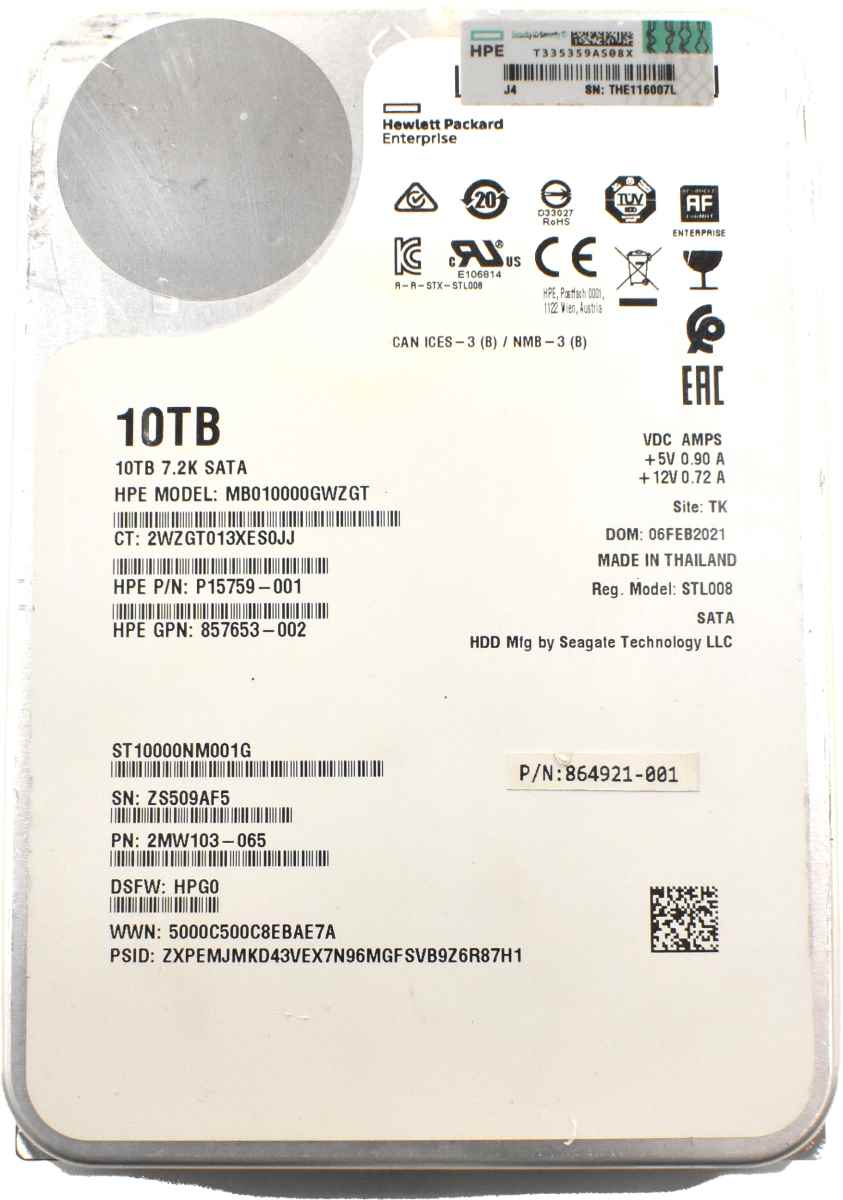 Seagate Exos Enterprise X16 10TB 6G 7,2K SATA HDD Festplatte ST10000NM001G HP P15759-001