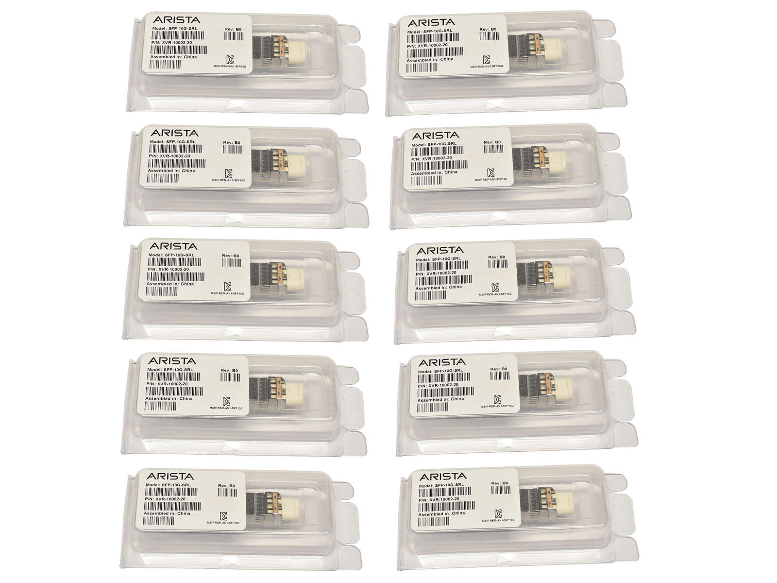 10x-Arista-Original-GBIC-SFP-10G-SRL-10Gbps-SFP-85-001.jpg 10x Arista Original GBIC SFP-10G-SRL 10Gbps SFP+ 850nm 100m XVR-10002-20 Rev: B0 Neu