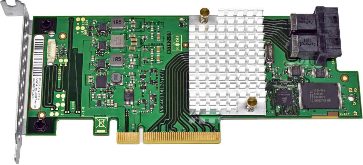 Fujitsu RAID Controller D3327-A12 GS3 A3C40176030 PCIe x8 8-Port 2x 12G Mini SAS HD SFF-8643 2x SAS Cable LP Fujitsu RAID Controller D3327-A12 GS3 A3C40176030 PCIe x8 8-Port 2x 12G Mini SAS HD SFF-8643 2x SAS Cable LP