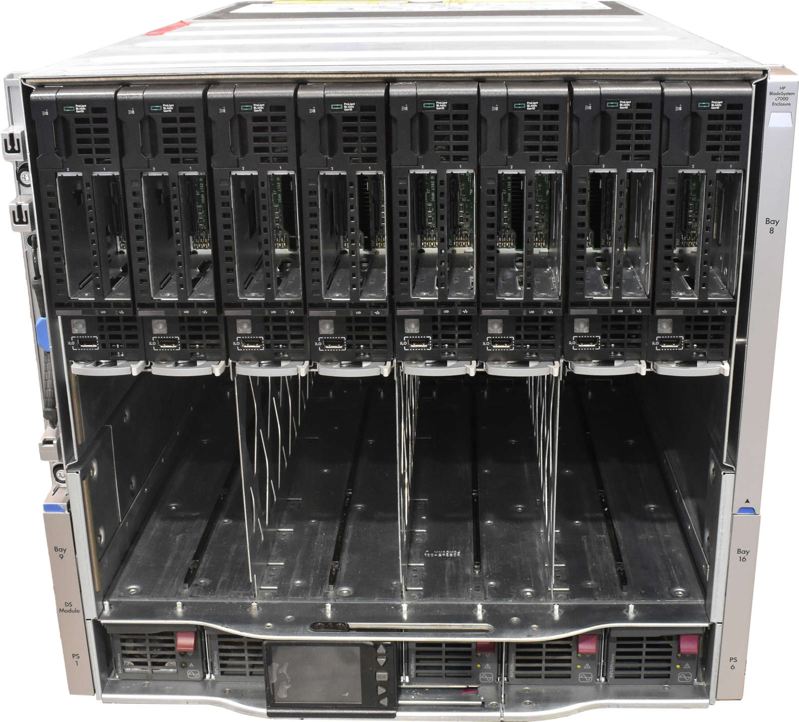 HP-BladeSystem-c7000-Enclosure-681844-B21-8xBL460C-001.jpg HP BladeSystem c7000 Enclosure 681844-B21 8xBL460C G10 2xGOLD 5115 32GB RAM P204i P408e-M 2xSFF 863442-B21