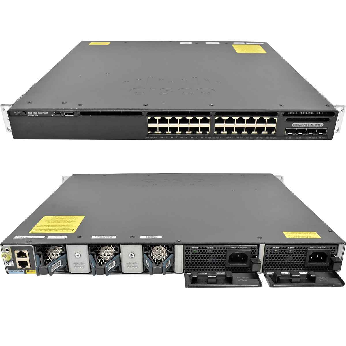 Cisco Catalyst WS-C3650-24TD-S 24-Port RJ-45 GE Switch 2x 10G SFP+ 2x 1G SFP +Rack Ears 2x PSU Cisco Catalyst WS-C3650-24TD-S 24-Port RJ-45 GE Switch 2x 10G SFP+ 2x 1G SFP +Rack Ears 2x PSU