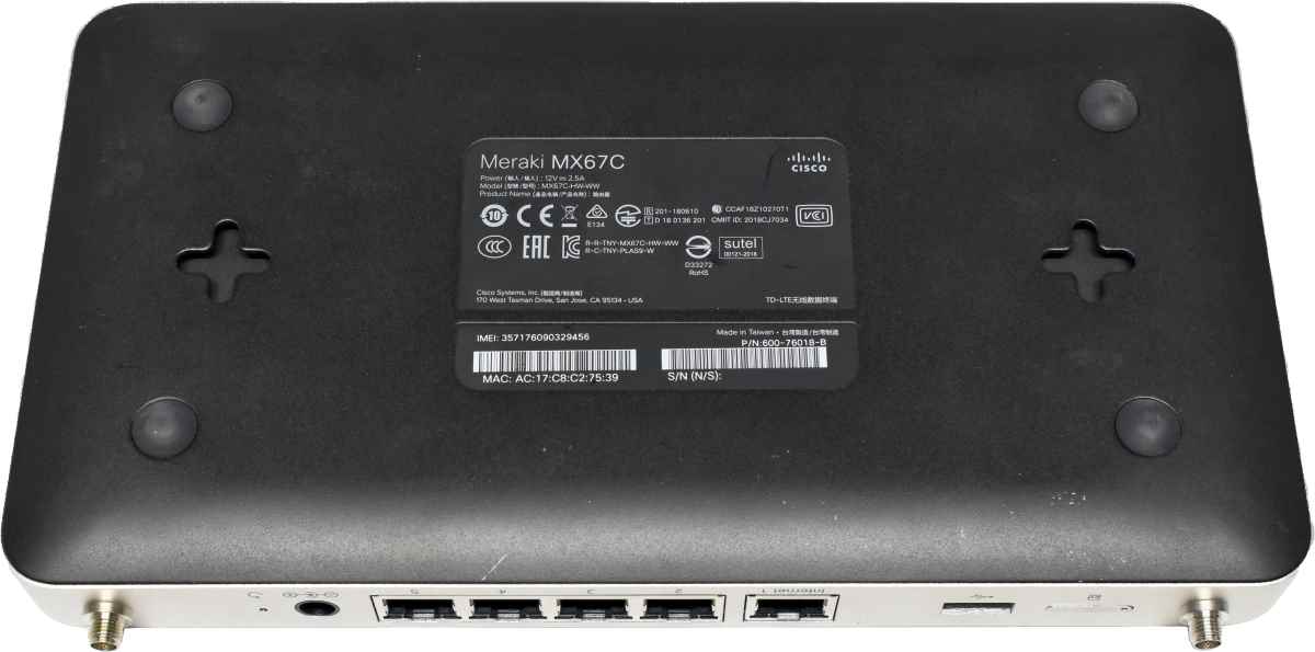Cisco Meraki MX67C 600-76018-B Security and SD-WAN Appliance no PSU no Antennas