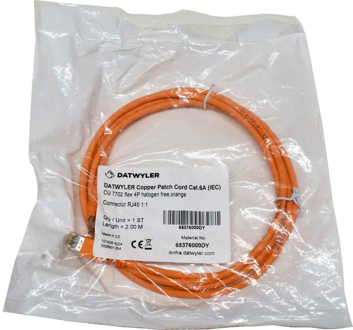 Dätwyler 2m 65376000DY Copper Patch Cord RJ-45 Cat.6A IEC orange NEW NEU Dätwyler 2m 65376000DY Copper Patch Cord RJ-45 Cat.6A IEC orange NEW NEU